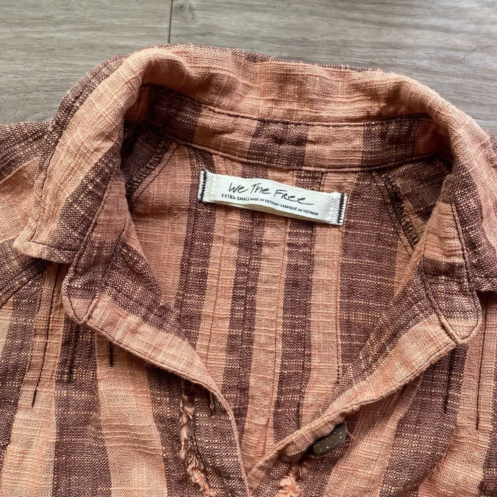 Free People Peach and Brown Striped Button-Down Shirt - Picture 6 of 8
